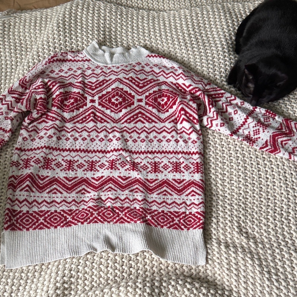 LOFT Cream and Red Knit Sweater